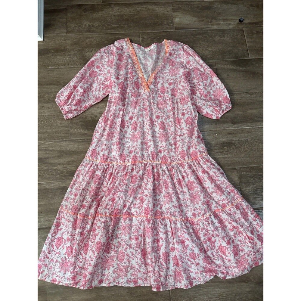 Pink Embroidered Caftan Debbie Katz Size XL Swim Coverup Resortwear Boho‎ Girly